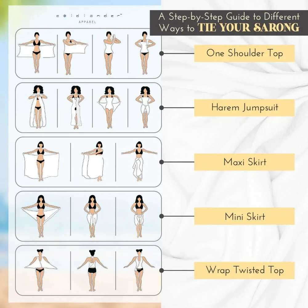 White Sarong | Pareo | Swim Cover Up | Women's Beach Coverup - Picture 4 of 8